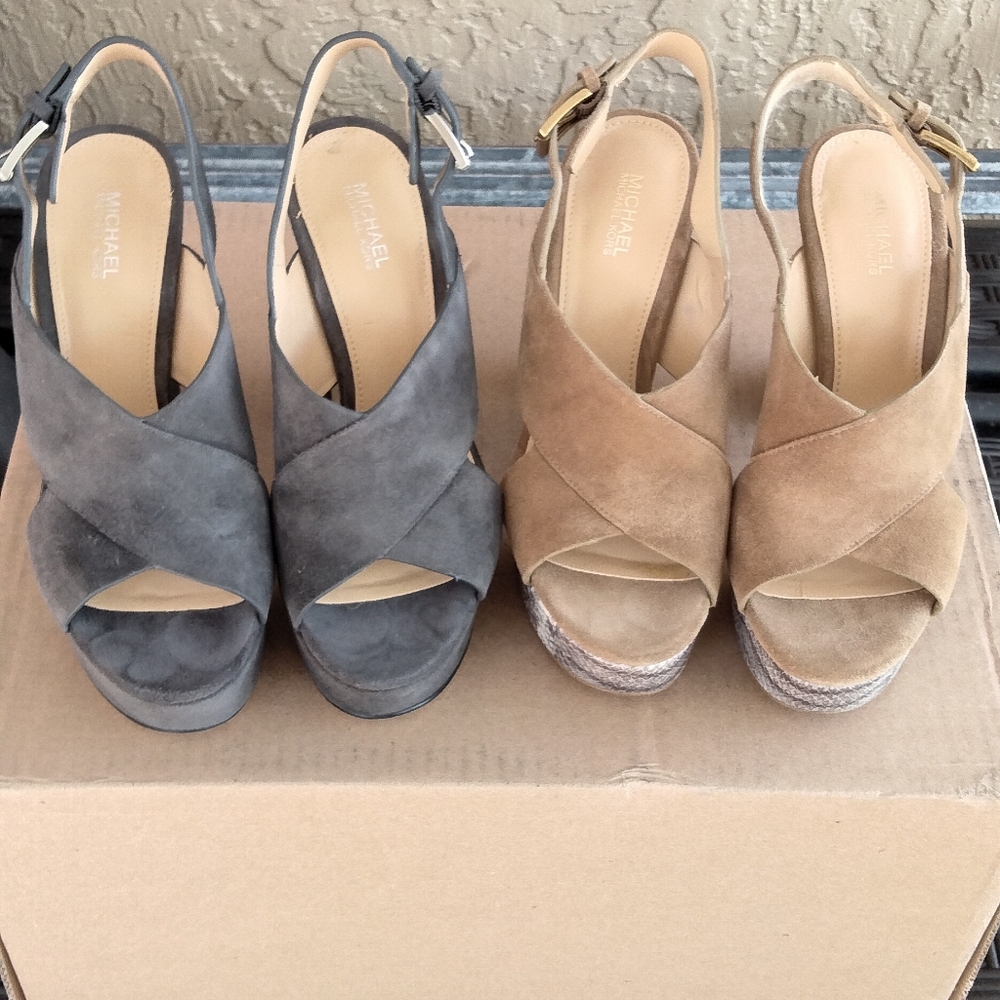 MICHAEL Michael Kors "MARIANA SLING" Charcoal Gray Suede Crisscross Slingback - Picture 5 of 6